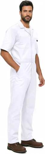 Miniatura 3 de Natural Uniforms - Overol con cremallera de manga corta para hombre, resistente a las manchas y a las arrugas (Blanco, Talla S)