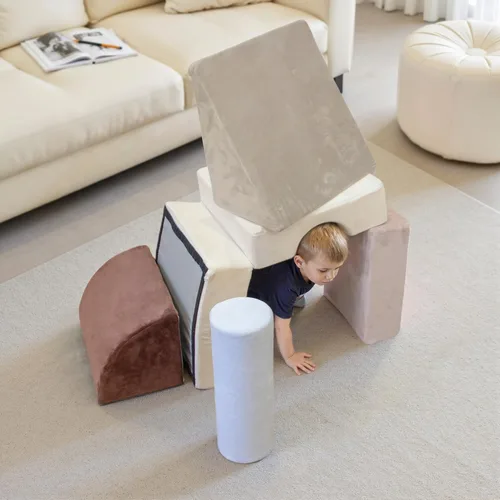 Miniatura 8 de BanaSuper Juguetes de escalada de 5 piezas para niños pequeños, juego de bloques de espuma para niños con cilindro, diseño plegable, juego