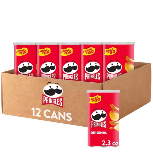 Pringles - Papas fritas crujientes, bocadillos para el almuerzo, bocadillos para la oficina y los niños, listas para llevar, originales (12 latas)