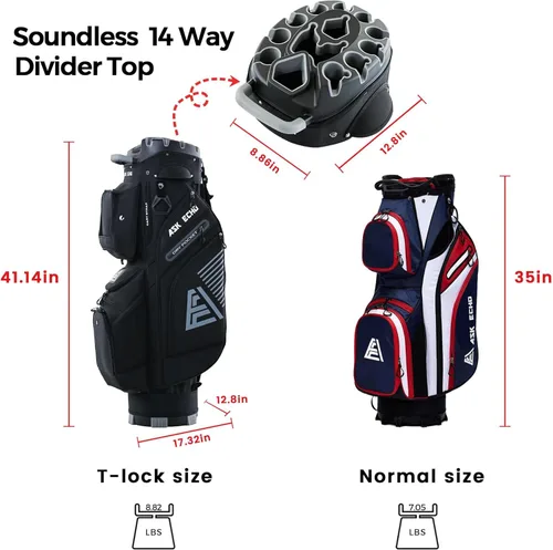 Miniatura 9 de ASK ECHO Bolsa de carrito de golf T-Lock 2024 con organizador de 14 vías, bolsa de carrito premium con asas y cubierta para lluvia, para hombres