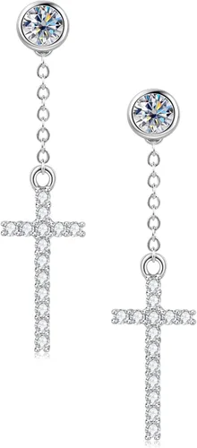 DYUNQ Aretes de moissanita, aretes largos de diamantes creados en laboratorio, aretes colgantes de plata de ley 925, hipoalergénicos, chapados en