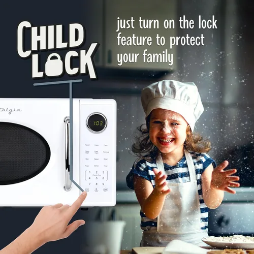Miniatura 4 de Nostalgia Horno microondas retro de 1000 W de capacidad de 1.1 pies cúbicos - Bloqueo de seguridad para niños, 8 ajustes de cocción automática