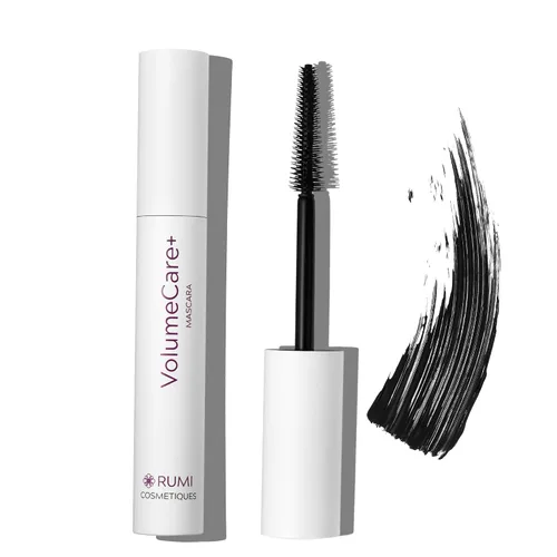 Rumi Cosmetiques VolumeCare+ Máscara de pestañas para mujeres maduras, fórmula 2 en 1 de longitud y volumen extremos, sin grumos ni descamaciones,