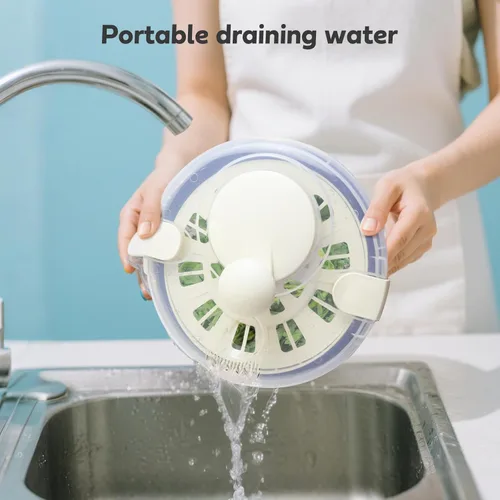 Miniatura 7 de Escurridor de ensalada de acero inoxidable, secadora manual de lechuga con tapa, lavabo, marco de drenaje y base antideslizante, centrifugador