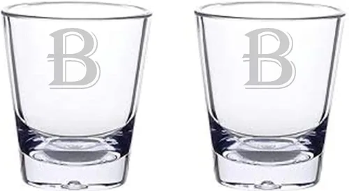 Miniatura 2 de Juego de 2 vasos de chupito con letras de monograma de 1.5 oz (B)