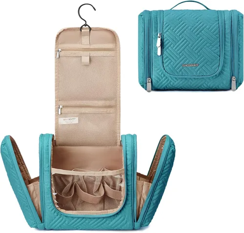 BAGSMART - Estuche de viaje para cosméticos y artículos de aseo personal a prueba de agua con gancho para colgar, neceser organizador de viaje para
