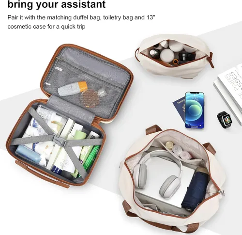 Miniatura 5 de Joyway Maleta de mano extensible de 20 pulgadas con rueda giratoria, juego de equipaje de carcasa dura de 4 piezas con bloqueo TSA (blanco marrón)