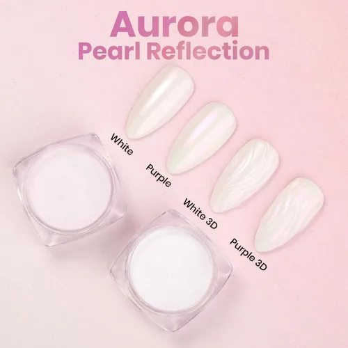 Miniatura 3 de Beetles Polvo Cromado para Uñas 2 Frascos Blanco y Púrpura Perla Cromer Polvo Cromado para Uñas para Gel Efecto Espejo Brillo Kit de Manicura Espejo