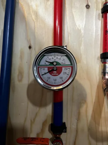 Miniatura 7 de Tridicator, Termo-manómetro, 2-1/2", lleno de aceite de silicona, 0-160psi/30-250 grados F, carcasa de acero inoxidable, 1/4" NPT de montaje trasero