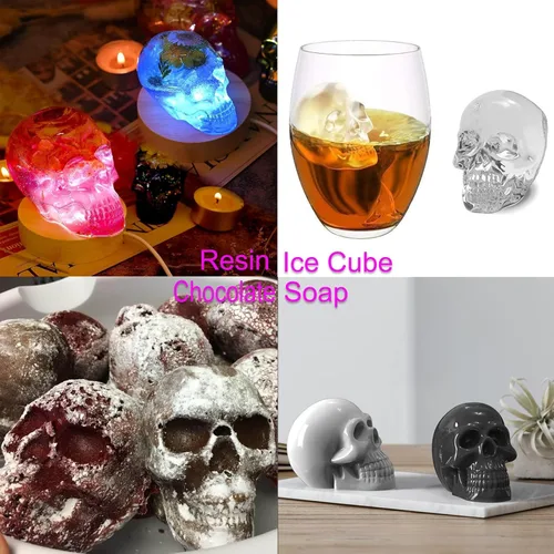 Miniatura 2 de HUAKENER Paquete de 3 moldes de vela de calavera, moldes de velas de Halloween 3D, molde de silicona de calavera para resina epoxi, vela, jabón