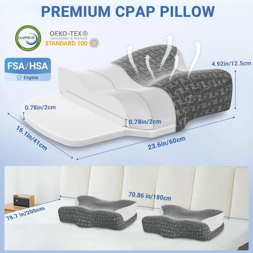 Miniatura 7 de Elviros Almohada cervical CPAP para el cuello para dormir, almohada ergonómica de altura ajustable para el cuello, almohada de espuma viscoelástica