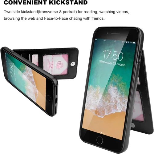 Miniatura 5 de KIHUWEY Funda tipo cartera para iPhone 7/8 Plus con tarjetero de crédito, cierre magnético de cuero de primera calidad, resistente funda protectora