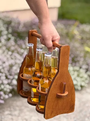 Miniatura 4 de Carrito de cerveza de madera para 6 botellas, soporte plegable para bebidas, regalos para amantes de la cerveza para hombres, él, papá, paquete