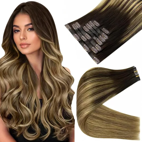 Miniatura 11 de Full Shine Extensiones de cabello humano con pinzas, cabello humano Remy invisible para mujer, color rubio platino, 20 pulgadas, 8 unidades, 4.23 oz