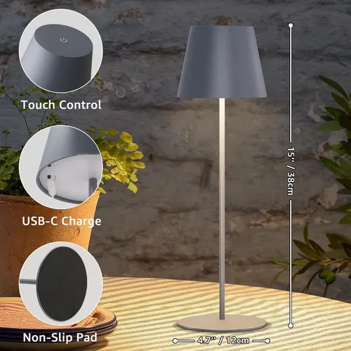 Miniatura 2 de uuffoo Paquete de 2 lámparas de mesa inalámbricas recargables de 5000 mAh, luces a pilas, control táctil, lámparas de escritorio portátiles LED de 3