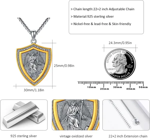 Miniatura 373 de Collar con colgante de plata de ley 925 con medalla de San Patrón, joyería religiosa para hombres y mujeres, con cadena de acero inoxidable 316L