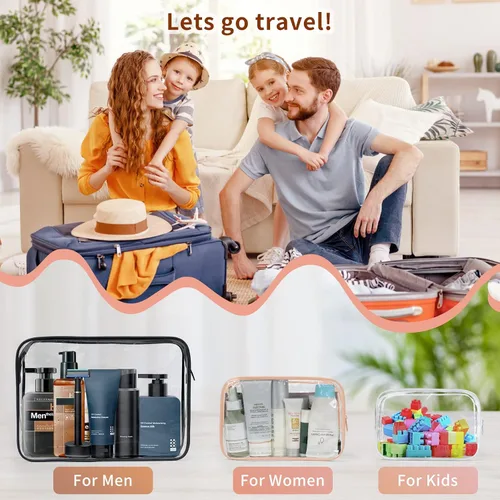Miniatura 5 de 24 bolsas de aseo transparentes, bolsa de cosméticos para organizador de maquillaje de viaje, bolsa aprobada por la TSA, multicolor, mediana