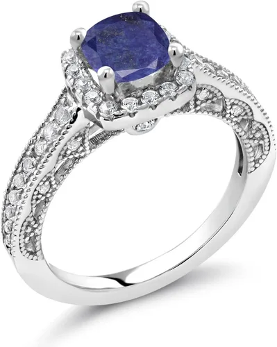 Miniatura 27 de Gem Stone King Anillo de compromiso de plata de ley 925 de 0.236 in con piedra natal y zafiro blanco creado con acento Anillo de compromiso