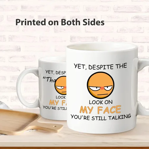 Miniatura 4 de COMOOO A pesar de la mirada en mi cara, sigues hablando, taza de café divertida y sarcástica para regalo para Navidad, amigos, colegas, taza de café