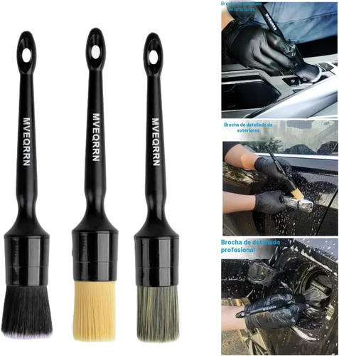 Miniatura 4 de MVEQRRN Juego de 6 cepillos para detalles de automóvil - 2 cepillos de cerdas de jabalí para detallado de automóvil, 2 cepillos de detalles ultra
