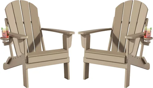 Miniatura 13 de Folding Adirondack Chairs Set, All-Weather Resistant HDPE Sturdy Outside Chairs with Cup Holder and Phone Stand, Lawn Chairs, 80% Pre-Installed Load
