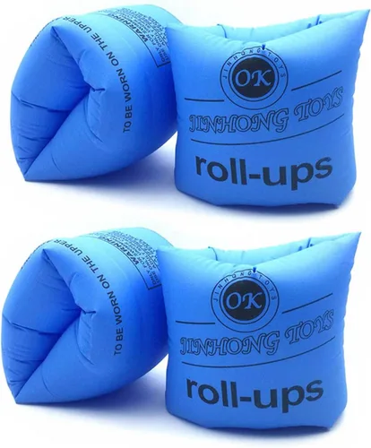 Topsung Bandas inflables para brazos, mangas de flotación, alas de agua, flotadores de brazo de natación para adultos y niños _2 x azules