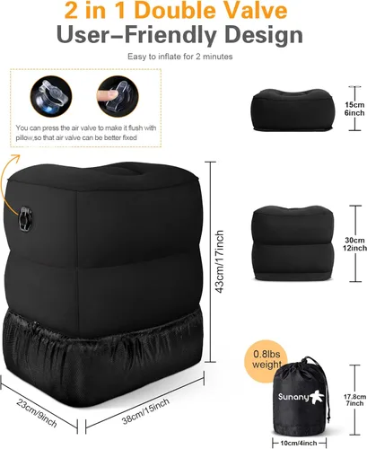 Miniatura 4 de Sunany Almohada inflable para descansar los pies, almohada de viaje en avión para adultos, cojines de altura ajustable, para que los niños duerman