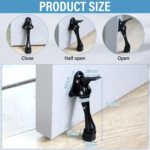 Miniatura 3 de Moxweyeni Topes de puerta resistentes de 6 pulgadas para la parte inferior, de metal, ajustable, para piso, pedal fácil con puntas de goma