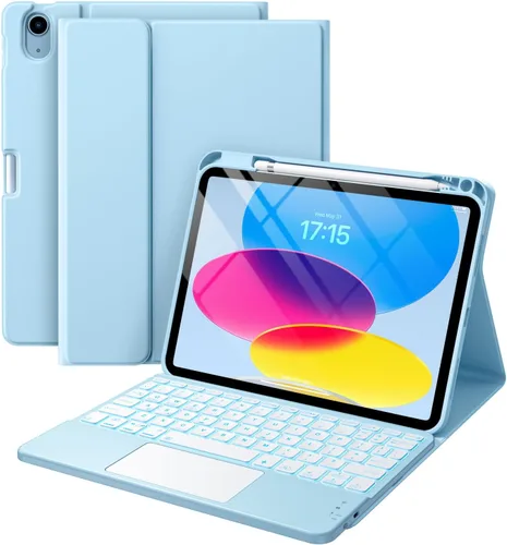 Miniatura 9 de Harvopu Funda compatible con iPad de 11ª y 10ª generación con teclado, funda tipo folio con soporte para lápices, trackpad multitáctil, Azul marino