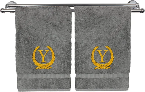 Miniatura 170 de Toalla de mano con monograma, regalo personalizado, 16 x 30 pulgadas, diseño de corona dorada bordada con letra blanca en toalla negra, extra