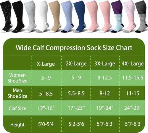 Miniatura 3 de LEVSOX Calcetines de compresión de pantorrilla ancha para mujeres y hombres, talla grande, 15-20 mmHg, hasta la rodilla, medias de gran soporte