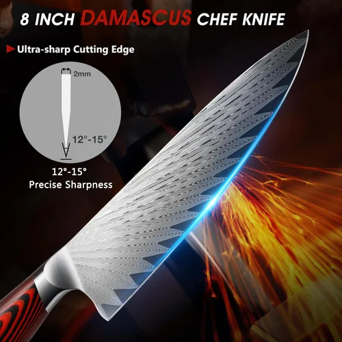 Miniatura 3 de HOSHANHO Cuchillo de chef de Damasco de 8 pulgadas, cuchillo de cocina profesional japonés de Damasco Super Steel, cuchillo de cocina ultra afilado