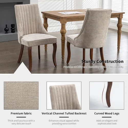 Miniatura 6 de ODUSE-DAILY Juego de 2 sillas de comedor de mediados del siglo en color beige, juego de 2 sillas modernas para cocina y comedor, sillas tapizadas