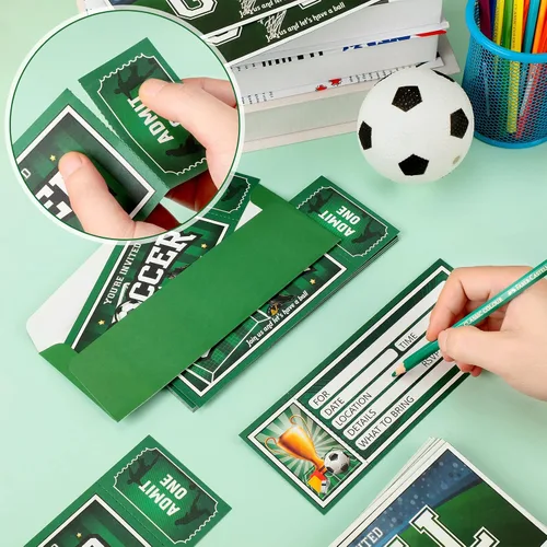 Miniatura 4 de Fuutreo 50 invitaciones de cumpleaños de fútbol con sobres, invitaciones de fiesta deportiva para fanáticos del fútbol, suministros de fiesta