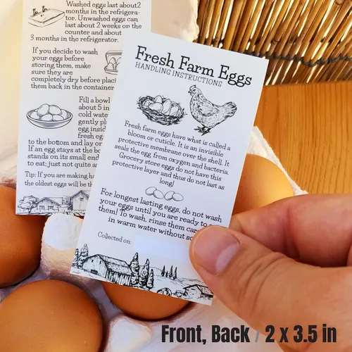 Miniatura 3 de 200 piezas - Etiquetas de tarjetas de instrucciones de cuidado de manejo de huevos frescos de granja 4, 6, 12, 15, 18, 30, 48, 50 cajas de cartón