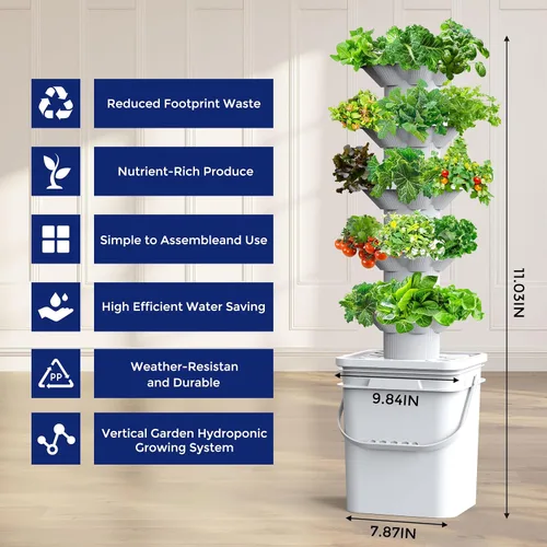 Miniatura 2 de SJZX - Kit de sistema de cultivo hidropónico, torre hidropónica de 5 capas, 30 agujeros de plantación, sistema de jardinería vertical que ahorra