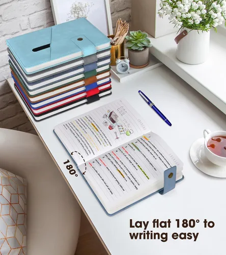 Miniatura 5 de vfaejll Cuaderno de cuero rayado azul A5 para hombres y mujeres, 5.9" X 8.4" Cuaderno diario personalizado de tapa dura con bolígrafo, 200 páginas