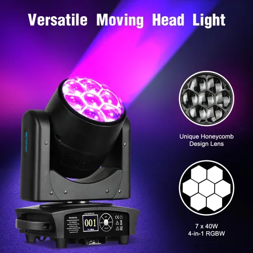 Miniatura 9 de Betopper 7 luces de DJ de cabeza móvil de 40 W con control de punto de punto, haz RGBW/lavado/zoom/CTO efecto ojo de abeja iluminación de escenario