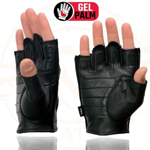 Miniatura 2 de Milwaukee Leather SH195 - Guantes de piel para hombre, color negro, perforados, con palma de gel acolchada, sin dedos, para motocicleta, con "Open