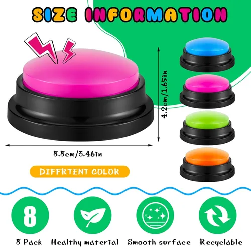 Miniatura 2 de Honoson 8 Piezas Botones de Respuesta Grabables Timbres para Juegos de Trivia Espectáculos Timbres de Grabación Botones Regalos para Regreso a
