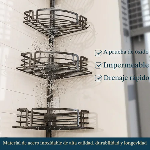 Miniatura 5 de Consumest Organizador de Ducha Esquinero con Soporte de Tensión - Estantes de Ducha a Prueba de Óxido con Barra para Toallas y Jabón, Organizador