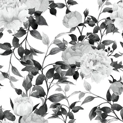 Papel pintado floral de despegar y pegar, papel pintado en blanco y negro autoadhesivo, papel de contacto removible de vinilo con flores para