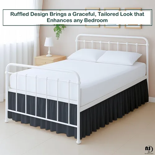 Miniatura 6 de Faldón de cama de microfibra premium con volantes para cama Queen, caída de 12 pulgadas con esquinas divididas, falda de cama suave sin arrugas