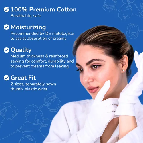 Miniatura 4 de Guantes de algodón para belleza, manos secas, eczema, dermatitis y psoriasis (mediano, 3 pares)