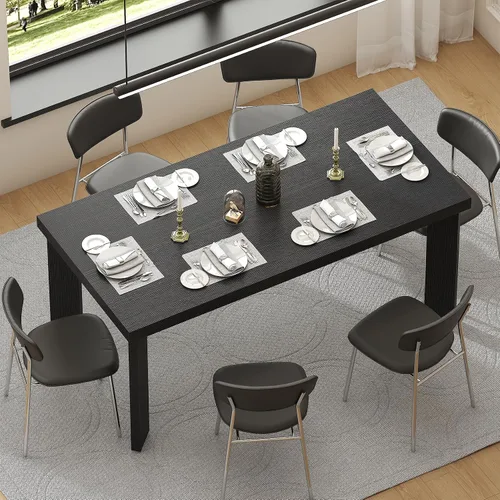 Miniatura 4 de Bigbiglife Mesa de comedor de 63 pulgadas para 6, mesa de comedor para interiores y exteriores con patas de madera, mesa de cocina con mesa grande