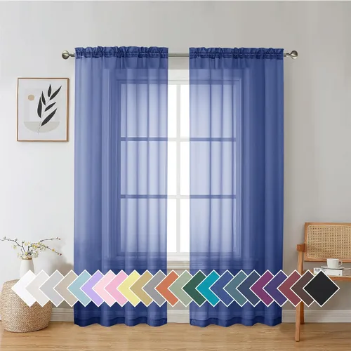 Miniatura 136 de Aiyufeng 2 paneles de cenefa transparente negra de 14 pulgadas de largo, cortinas cortas negras transparentes para dormitorio, cortinas de cocina