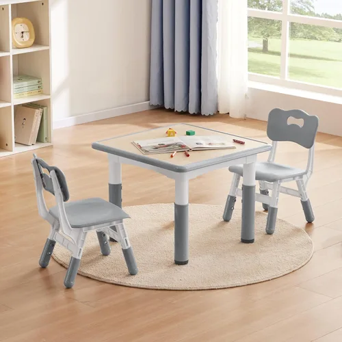 Miniatura 9 de GITAWUSA Juego de mesa y sillas de estudio para niños, juego de mesa y silla ajustables en altura para niños de 3 a 8 años, mesa de arte para niños