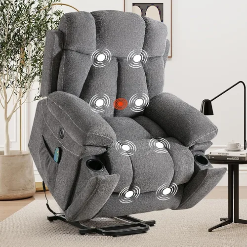 Miniatura 17 de HAOMARKETS Sillones reclinables de elevación eléctrica con masaje y calor para ancianos, silla reclinable eléctrica con portavasos y puerto USB