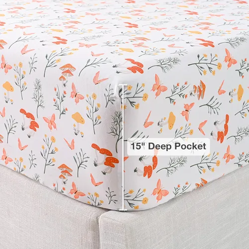 Miniatura 73 de Viviland Juego de sábanas de 3 piezas con estampado botánico de mariposas y flores rosas y moradas, sábanas de microfibra suave y transpirable