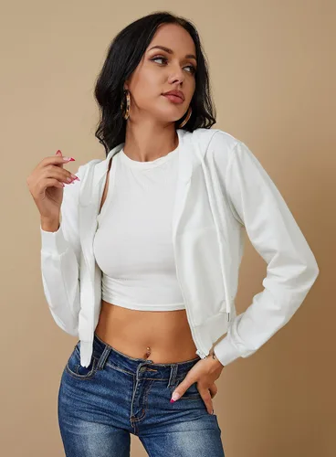 Miniatura 3 de Sudaderas con capucha y cremallera para mujer, chaqueta recortada, con cordón, sudadera casual de manga larga